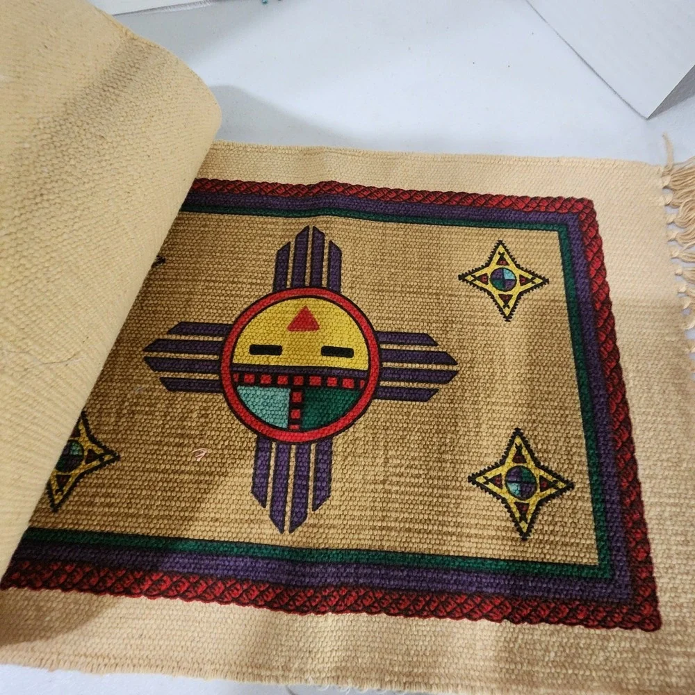 El Paso Saddleblanket Zia Sun Woven Cotton Place Mat Rug Southwest Tan 21x14